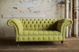 British Handmade Lime Green Velvet 2 Seater Chesterfield Sofa