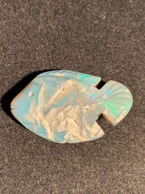 Australian Opal Fish Carving Blue Green Fire - image 1