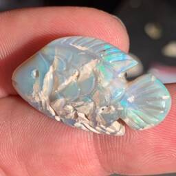 Australian Opal Fish Carving Blue Green Fire - thumbnail 2