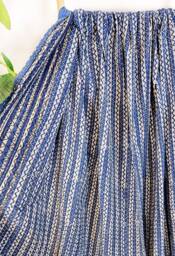 Kantha Stitch Pure Cotton Reversible Bed/Sofa Throw King Size Handmade Dohar - White Indigo Blue Geometric Chevron Wave - thumbnail 1