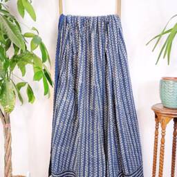 Kantha Stitch Pure Cotton Reversible Bed/Sofa Throw King Size Handmade Dohar - White Indigo Blue Geometric Chevron Wave - thumbnail 4