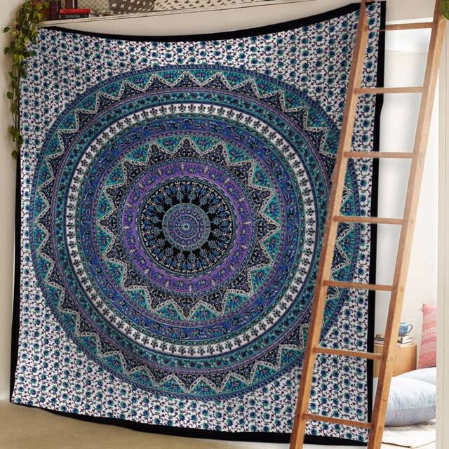 Hand Printed Cotton Mandala Tapestry Boho Wall Hanging - image 1