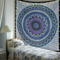 Hand Printed Cotton Mandala Tapestry Boho Wall Hanging - thumbnail 3