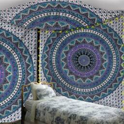 Hand Printed Cotton Mandala Tapestry Boho Wall Hanging - thumbnail 4