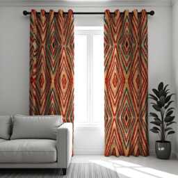 Boho Tribal Diamond Curtains, Red Beige Ikat Print Drapes, Made To Measure Window Panels, Bold Geometric Design For Living Room Or Bedroom
