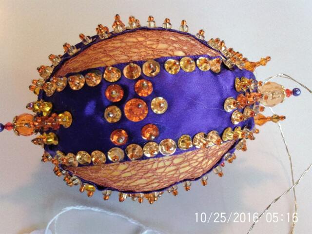Copper Accented On Royal Blue Handmade Hand Beaded Original Shatterproof Christmas Ornament Gift - image 1