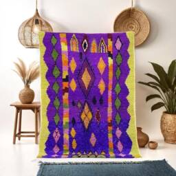 Purple Moroccan Berber Rug Handmade Lamb Wool Beni Ourain Rug - thumbnail 1