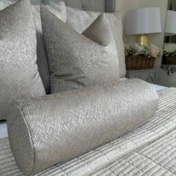 "Taupe Gold Bolster Cushion Cover - Bella Herringbone Designer Fabric 16""x6" - thumbnail 4