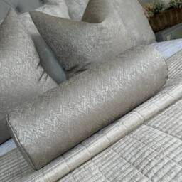 "Taupe Gold Bolster Cushion Cover - Bella Herringbone Designer Fabric 16""x6"