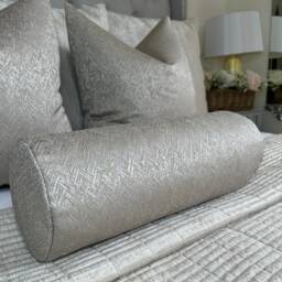 "Taupe Gold Bolster Cushion Cover - Bella Herringbone Designer Fabric 16""x6" - thumbnail 2