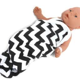 Plum Chevron Baby Swaddle Blanket, Stretchy Knit Receiving Blanket - 36x30 - thumbnail 2