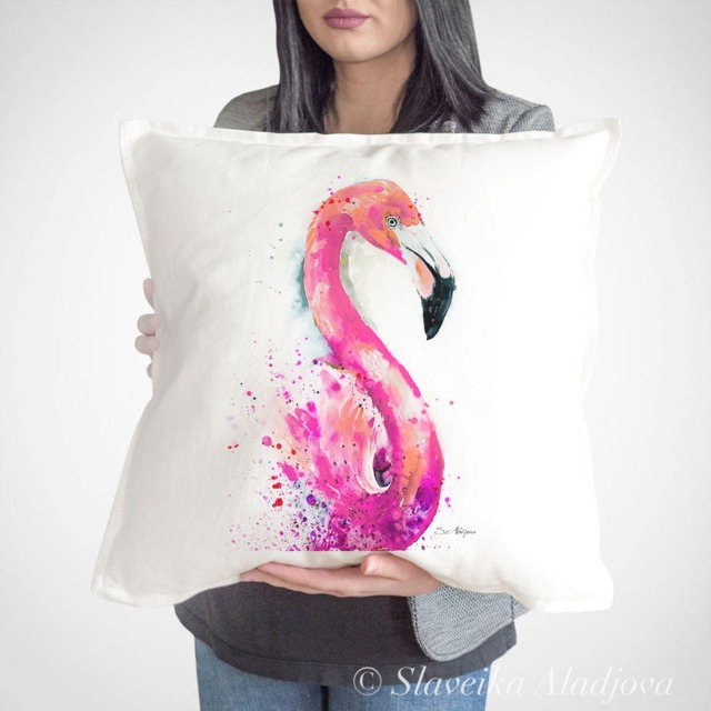 Flamingo Throw Pillow Cover By Slaveika Aladjova, Cushion Cover, Decorative Pillow Cover, Animal Art, Watercolor Pillow, Christmas Gift - image 1