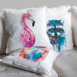 Flamingo Throw Pillow Cover By Slaveika Aladjova, Cushion Cover, Decorative Pillow Cover, Animal Art, Watercolor Pillow, Christmas Gift - thumbnail 2