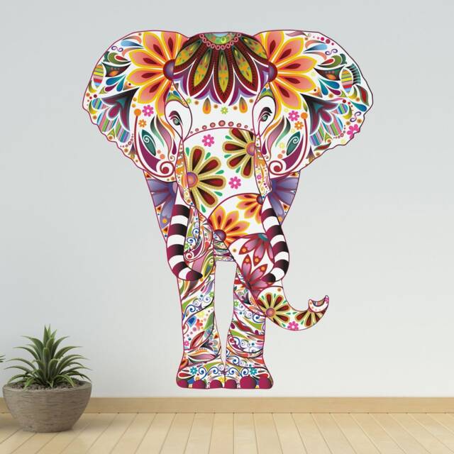 Elephant Art - Colorful Wall Decal Perfect Gift - image 1