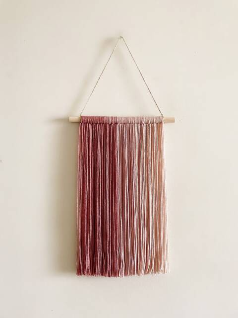 Ombre Pink Yarn Wall Hanging On Wood Rod, Boho Decor - image 1