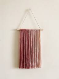 Ombre Pink Yarn Wall Hanging On Wood Rod, Boho Decor - thumbnail 1