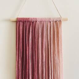 Ombre Pink Yarn Wall Hanging On Wood Rod, Boho Decor - thumbnail 2
