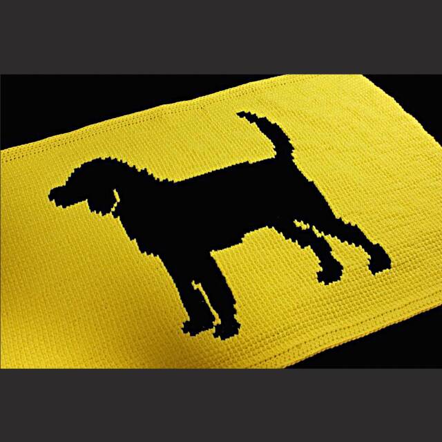 Dog Silhouette Tunisian Crochet Blanket, 24x34, Pet Lover Throw, Black & Yellow - image 1