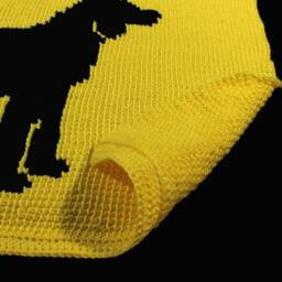 Dog Silhouette Tunisian Crochet Blanket, 24x34, Pet Lover Throw, Black & Yellow - thumbnail 3