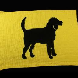 Dog Silhouette Tunisian Crochet Blanket, 24x34, Pet Lover Throw, Black & Yellow - thumbnail 2