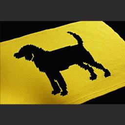 Dog Silhouette Tunisian Crochet Blanket, 24x34, Pet Lover Throw, Black & Yellow - thumbnail 1