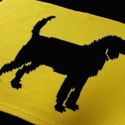 Dog Silhouette Tunisian Crochet Blanket, 24x34, Pet Lover Throw, Black & Yellow - thumbnail 4