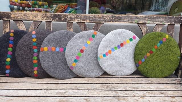 Felt Cushion, With Coloured Dots in A Line - image 1