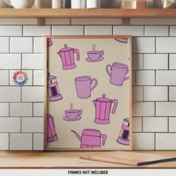 Coffee House Prints - Set Of 3 - Pink & Purple Kitchen Wall Art Retro Decor Gallery Shop Lover Gifts Trendy - thumbnail 3