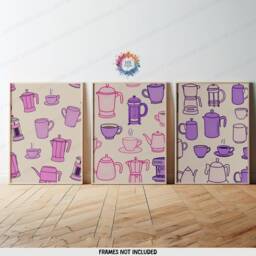 Coffee House Prints - Set Of 3 - Pink & Purple Kitchen Wall Art Retro Decor Gallery Shop Lover Gifts Trendy - thumbnail 2