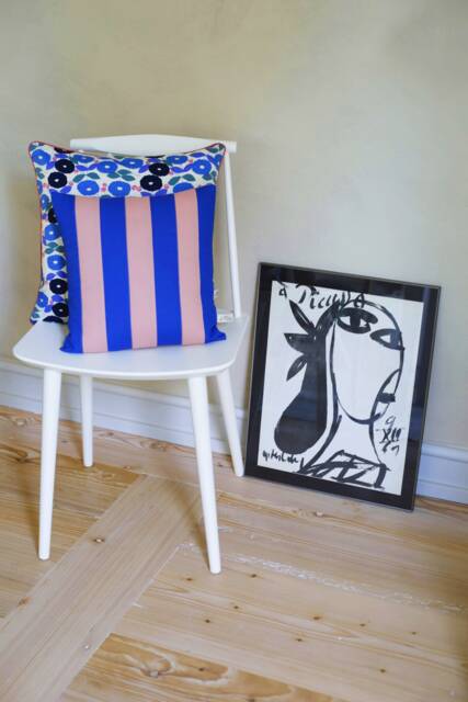 Patchwork Stripe Pillow Blue/Rose - image 1