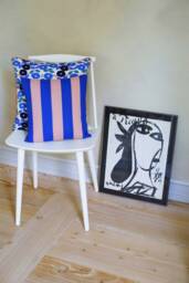 Patchwork Stripe Pillow Blue/Rose - thumbnail 1