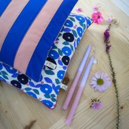 Patchwork Stripe Pillow Blue/Rose - thumbnail 2