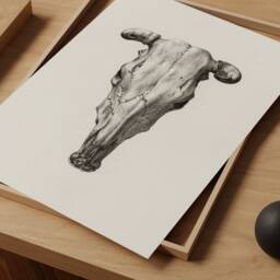 Skull Of A Cow Vintage Poster, Minimalist Art, Gothic Canvas, Print Gift, Giclee Print, Charcoal Black & White Sketch, Western Wall Art - thumbnail 2