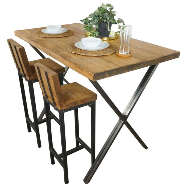 Handmade Reclaimed Wood Bar Table Rustic Industrial Kitchen Table With Steel X Legs - image 1