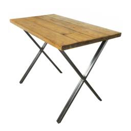Handmade Reclaimed Wood Bar Table Rustic Industrial Kitchen Table With Steel X Legs - thumbnail 2