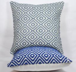 Geometric Throw Pillow Cover Royal Blue & Grey, Textured Cotton - thumbnail 1
