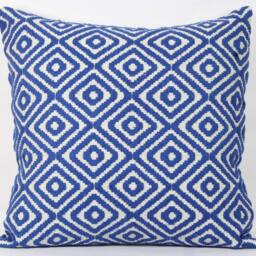 Geometric Throw Pillow Cover Royal Blue & Grey, Textured Cotton - thumbnail 2
