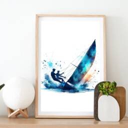 Sailing Gift Print Set - Of 3 Posters - Sailor Gifts Watercolour Painting Blue Wall Art Boating Artwork Decor - thumbnail 2