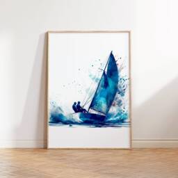 Sailing Gift Print Set - Of 3 Posters - Sailor Gifts Watercolour Painting Blue Wall Art Boating Artwork Decor - thumbnail 3