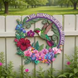 Personalized Hummingbird Garden Sign, Floral Metal Wall Art, Colorful Decor - thumbnail 3