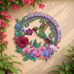 Personalized Hummingbird Garden Sign, Floral Metal Wall Art, Colorful Decor - thumbnail 1