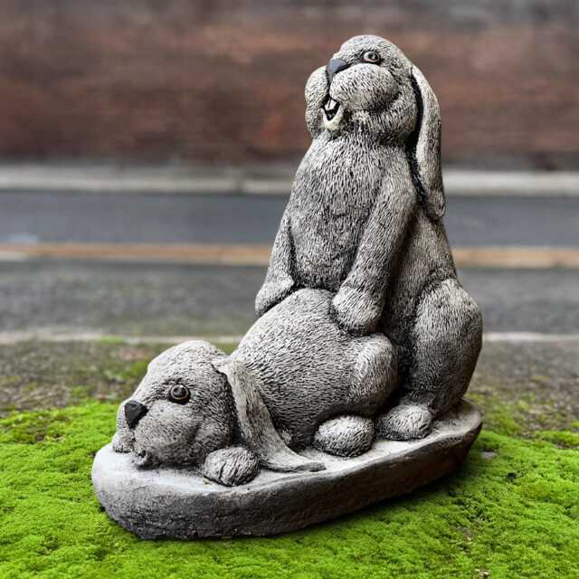 Funny Pair Rabbit Sculpture Concrete Bunny Figurine Outdoor Animal Cement Pet Ornament Handmade Decor Rabbit Lover Gift - image 1