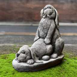 Funny Pair Rabbit Sculpture Concrete Bunny Figurine Outdoor Animal Cement Pet Ornament Handmade Decor Rabbit Lover Gift - thumbnail 1