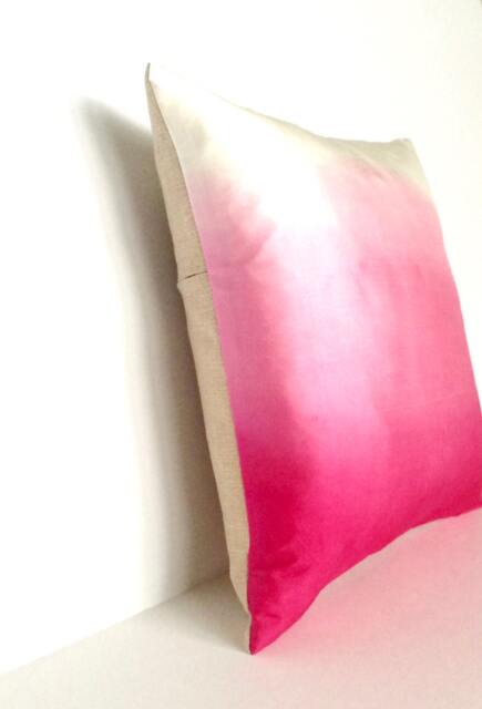 Hot Pink Ombre Silk & Natural Linen Luxurious Handmade Square Cushion - Various Sizes Hand-Dyed - image 1