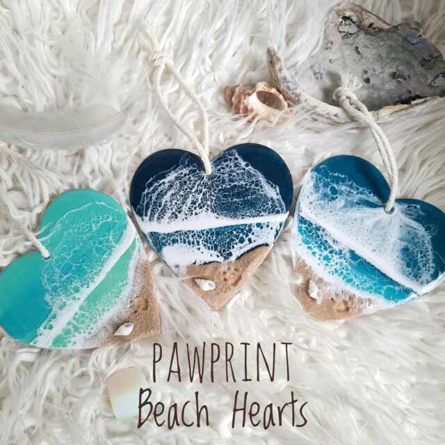 Cute Pawprint Ocean Hearts, Personalised Dog Gifts For Owners, Heart, Beach Hanging Heart Decoration, Resin Art - image 1