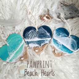 Cute Pawprint Ocean Hearts, Personalised Dog Gifts For Owners, Heart, Beach Hanging Heart Decoration, Resin Art - thumbnail 1