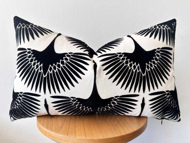 Cut Velvet Bird Flock Pillow Cover - Black Mid Century Modern Decorative Throw - image 1