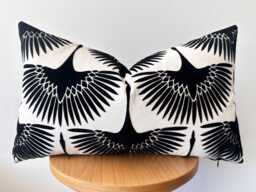 Cut Velvet Bird Flock Pillow Cover - Black Mid Century Modern Decorative Throw - thumbnail 1