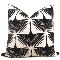Cut Velvet Bird Flock Pillow Cover - Black Mid Century Modern Decorative Throw - thumbnail 2