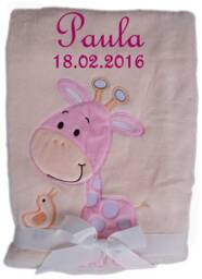 Baby Blanket With Name Embroidered Beige Giraffe Pink